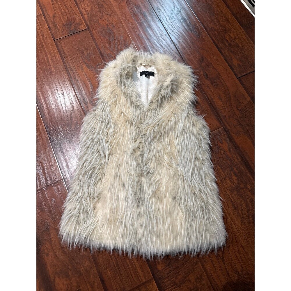 RZ Faux Fur Shaggy Vest – Women’s Size Small – Cream/Beige Open Front